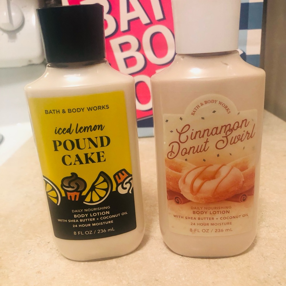 Bath & Body Works Lemon Pound Cake and Cinnamon Donut Swirl Lotion Set